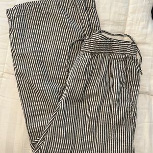 Black and white striped wide legged linen drawstring pants. Never worn.